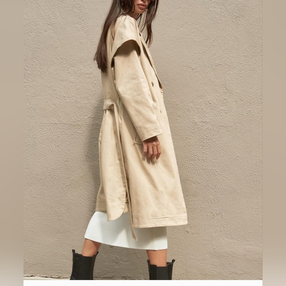 NWT Coveteur The Drop Beige Trench Coat - Size Small Oversized $125 New - Picture 3 of 8